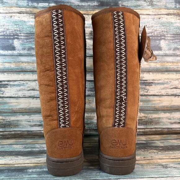 Emu Australia Knee High Boots Brown Sheepskin Wool Lined Pull On Lug Sole Size 6 - Picture 7 of 15